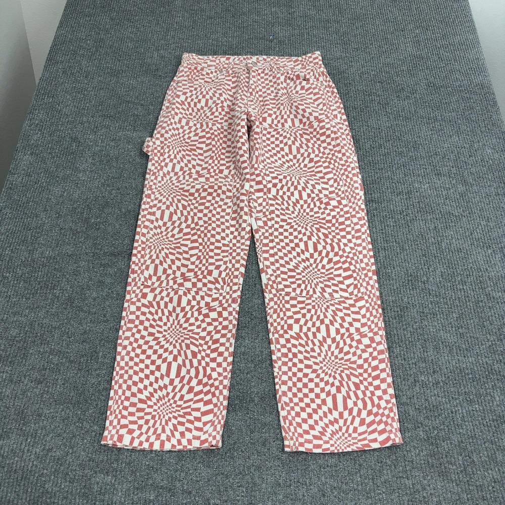 Pleasures Carpenter Pants Mens 30 Red White Optical Illusion Checkerboard Skater